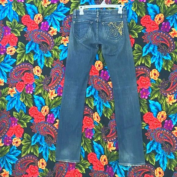 WOMEN'S GOLD SIGN STRAIGHT LEG DENIM JEANS WOMENS SIZE 25 DESIGNER BLUE PANTS - Picture 2 of 7